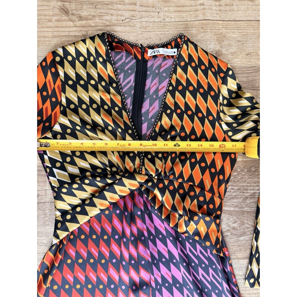 Zara Dress Small Boho Multicolor Psychedelic Mini Beaded Neckline EUC - Picture 3 of 5